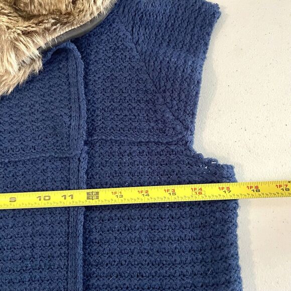 Belle Du Jour Fur Collar Blue Sweater Vest Double Breasted Women’s Jr Large - Picture 7 of 11